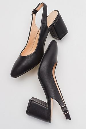 HAKİKİ DERİ SİYAH ARKASI AÇIK ALÇAK TOPUKLU STİLETTO