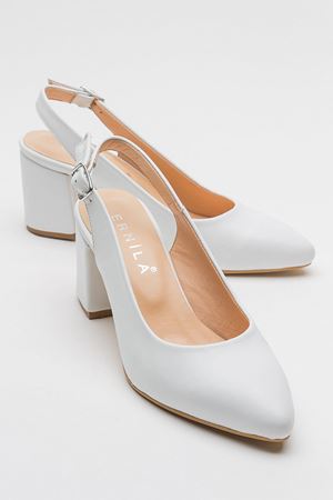 HAKİKİ DERİ BEYAZ ARKASI AÇIK ALÇAK TOPUKLU STİLETTO 