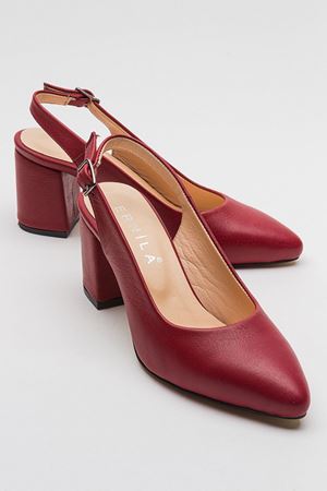 HAKİKİ DERİ BORDO ARKASI AÇIK ALÇAK TOPUKLU STİLETTO 