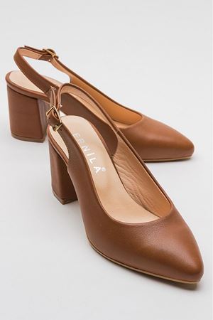 HAKİKİ DERİ TABA ARKASI AÇIK ALÇAK TOPUKLU STİLETTO  