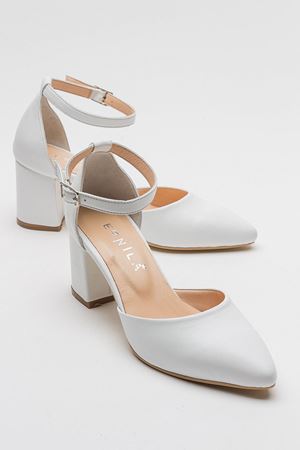 HAKİKİ DERİ BEYAZ ALÇAK TOPUKLU STİLETTO 