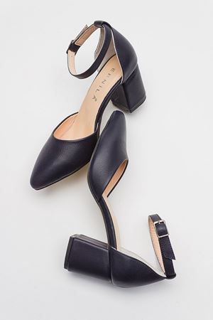 HAKİKİ DERİ LACİVERT ALÇAK TOPUKLU STİLETTO 
