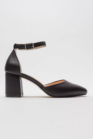 HAKİKİ DERİ SİYAH ALÇAK TOPUKLU STİLETTO 